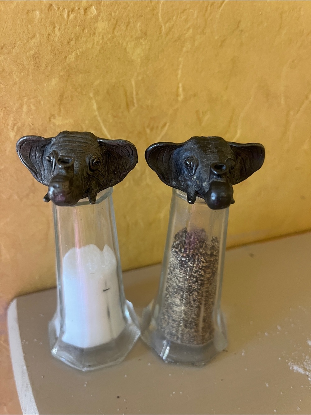 Elephant Head Glass Salt and Pepper Shakers